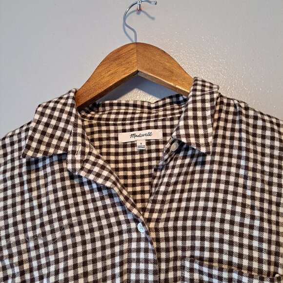 Madewell Flannel Tie-Front Shirt In Gingham Check Brown Size Small Womens Button - Picture 2 of 8